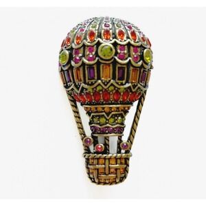 Signed Heidi Daus Full of Hot Air Balloon Brooch Pin 2.25" HSN Swarovski Crystal